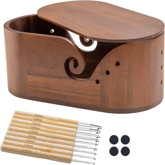 Oval Wooden Yarn Bowl for Crocheting {1}