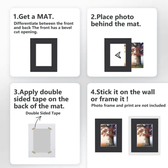 10 Pack Pre-Cut 11 x 14 Black Picture Mats for 8x10 Photos - White Core Bevel Cut Frame Matte, Acid Free, Ideal for Frames/Artwork/Prints {3}