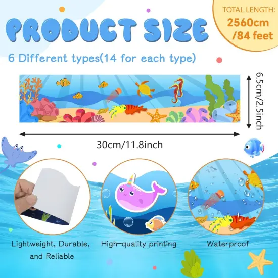 84Ft Classroom Borders for Bulletin Board Decoration, Ocean Theme Scalloped Trim {2}