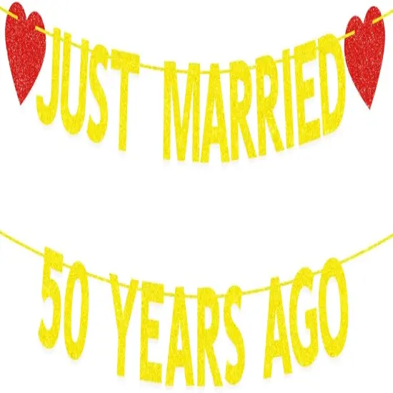 50th Wedding Anniversary Party Banner Decorations, Gold Red Glitter {1}