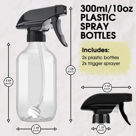2 Pack 360&deg; Plastic Spray Bottles - 10 oz/300 ml (Clear) {4}