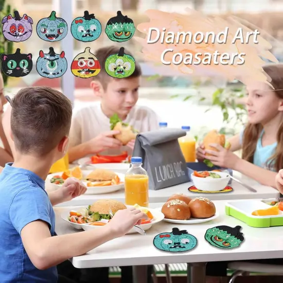 I 8 Pcs Halloween Diamond Art Coasters kit for Adults {4}