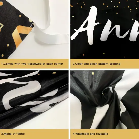 Happy Anniversary Decorations Banner - Black, 118"x20" {4}