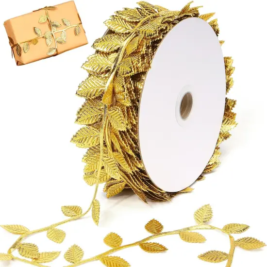 Gold Leaves Ribbon - 20 Yards {1}