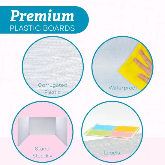 4E's Novelty Plastic Desk Dividers for Students 20 Pack, Bulk White Desk Privacy Panel - Plastic Classroom Dividers, Testing Dividers for Classrooms, Easy-to-Clean Durable, with Labels {5}