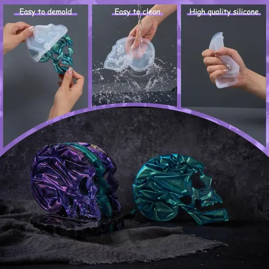 Halloween Skulls Silicone Coaster Molds 4pcs with 1pcs Matching Holder {5}