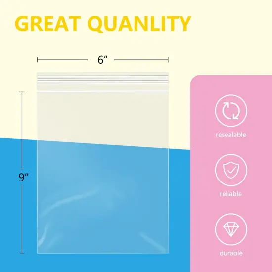500 Pcs- 6" x 9" Plastic Poly Bags- Clear Resealable Zip Bag with Lock Seal Zipper {2}