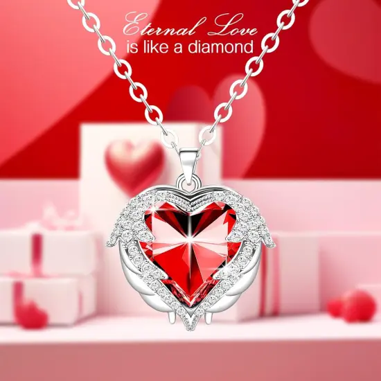 Preserved Red Real Rose with Necklace Forever Flowers Diamond Shaped Box {3}