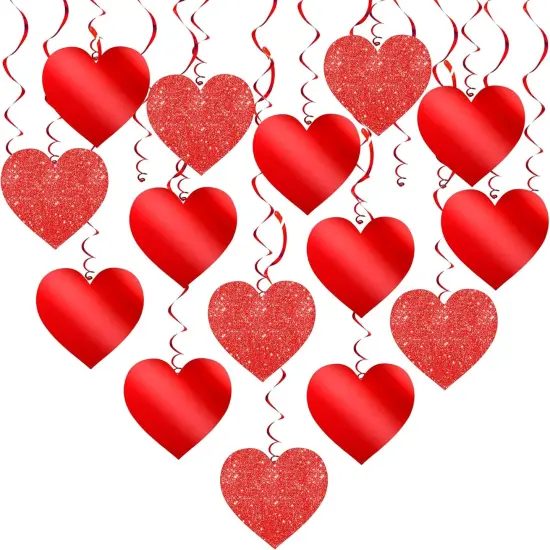 Glitter Red Hanging Heart Swirls - Pack of 30 {1}