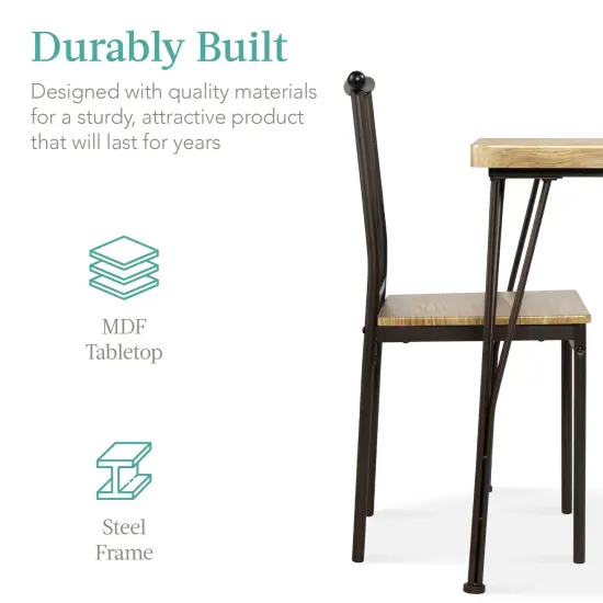 Best Choice Products 3-Piece Indoor Metal Wood Square Dining Table, Furniture Set w/ 2 Chairs Brown {3}