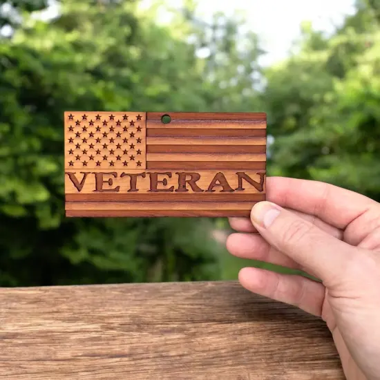 Veteran American Flag - Cedar Ornament {2}