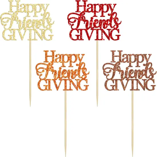 24Pcs Happy Friendsgiving Cupcake Toppers - Red {3}