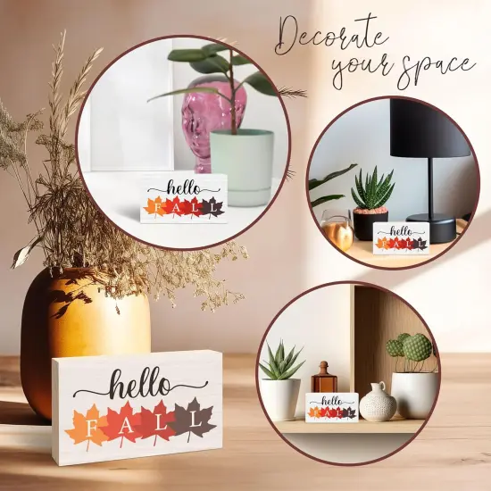 Hello Fall Wooden Block Sign Tabletop Decor - 3"X5"inch {3}