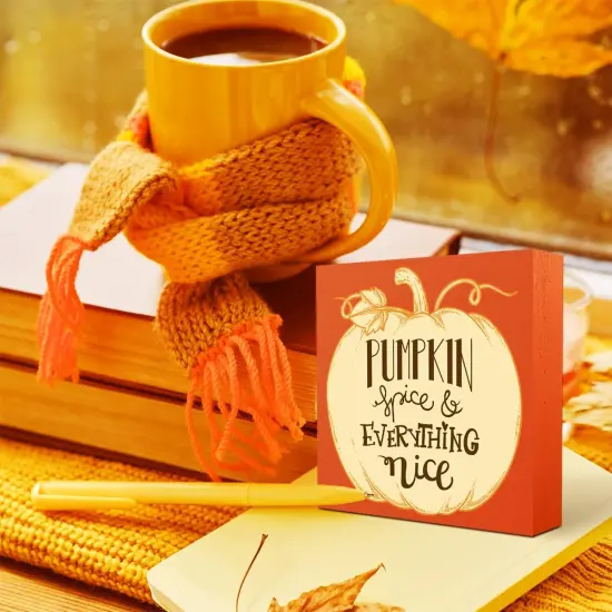 Pumpkin Spice & Everything Nice Wooden Box Sign Fall Table Decor {3}