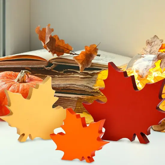 3 Sizes Maple Leaves Wooden Sign Table Decor {5}