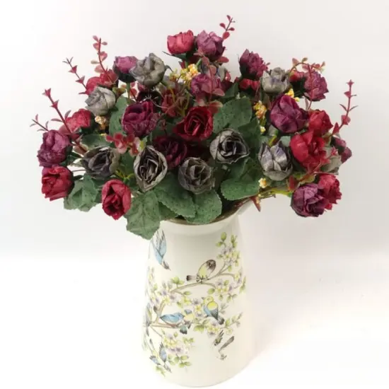 4 Bundles 21 Heads Artificial Fall Flowers Bouquets (Red Brown) {3}