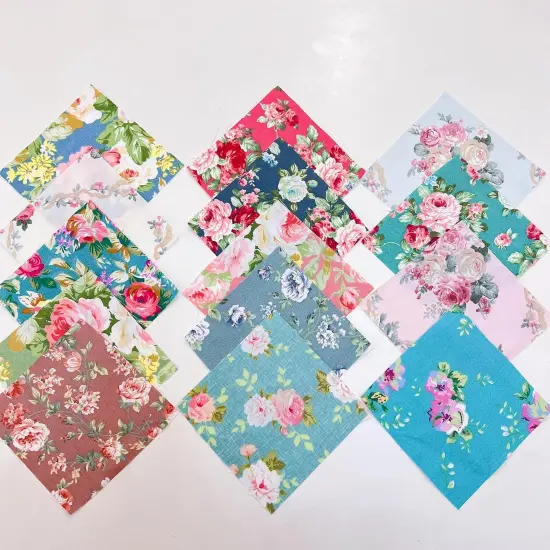 14Pcs Flower Cotton Fabrics - 9.8" x 9.8" {3}
