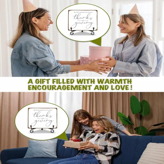 Let Our Lives Be Full Of Both Thanks And Giving Plaque Wooden Sign Table Decor {2}