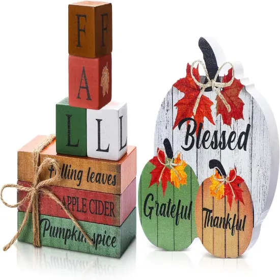 8 Pcs Fall Wooden Pumpkin Table Decorations {1}