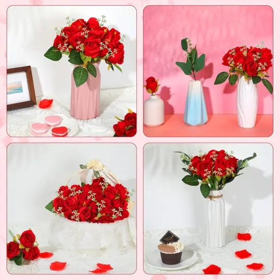 108 Pcs Artificial Silk Rose Bouquet Flowers - Red {5}