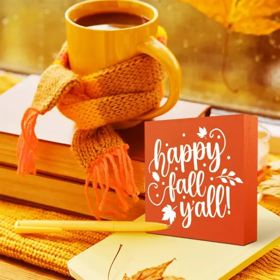 Happy Fall Y'all Wooden Box Sign Fall Tabletop Decor {3}