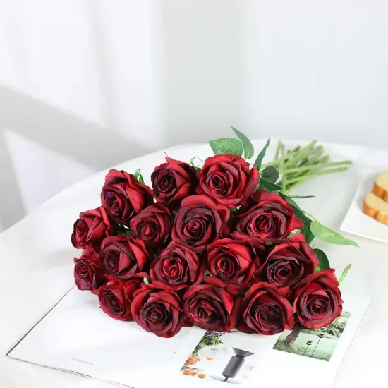 10 Pcs Fake Artificial Roses Silk Flowers with Stems for Home Wedding Hotel Office Centerpiece Decor {6}
