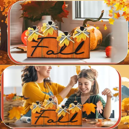 4 Pcs Fall Wooden Block Sign Table Decor {4}