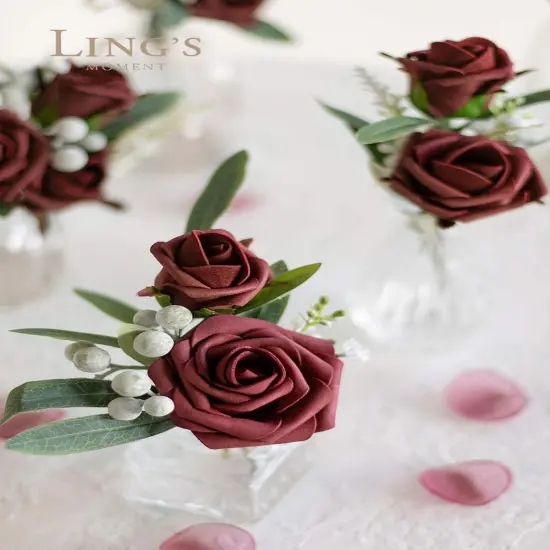 Artificial Flowers Burgundy Rose Buds and Small Roses Bouquets {3}