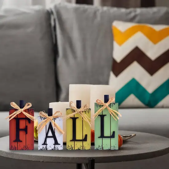 4 Pcs Wood Pumpkin Block Fall Tabletop Decor {2}