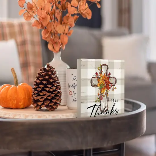 Thanksgiving Tabletop Wooden Box Sign Desk Decor 5 x 5 Inches {5}