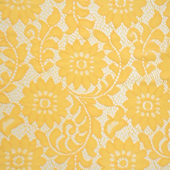 1 Yard Sunshine Yellow Floral Re-Embroidered Lace Fabric Nylon Cotton Sheer Overlay 54 Inch Wide {2}