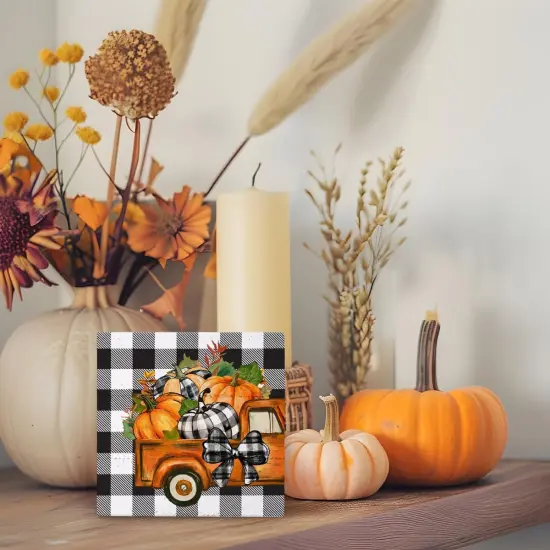 Pumpkins Buffalo Plaid Bowknot Truck Fall Table Decor {4}