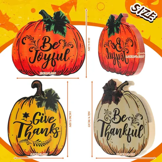 3 Pieces Thanksgiving Fall Pumpkin Wood Sign Tabletop Decor {5}