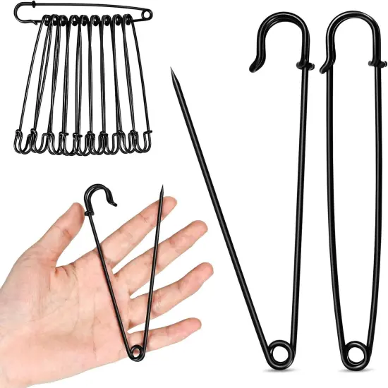 Extra Large Safety Pins Heavy Duty, 5 inch Giant Safety Pin, 10 PCS Black Big Safety Pin, Jumbo Safety Pins for Clothes, Blankets, Thick Fabric, Decorations {1}