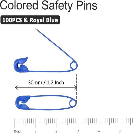 100 PCS 30mm / 1.2 Inch Safety Pins Heavy Duty Quilting Pins, Colored Safety Pins Bulk Metal Sewing Pins, Premium Sharp Safety Pins for DIY Crafts Jewelry Making Baby Clothing (Royal Blue) {5}
