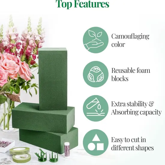 8 Pcs Floral Foam Blocks (Larger Size 9" X 4" X 3" Each) Florist Flower Foam Green Bricks Applied Dry or Wet Flower Foam Bricks Arrangement Supplies for Artificial or Fresh Flowers {3}