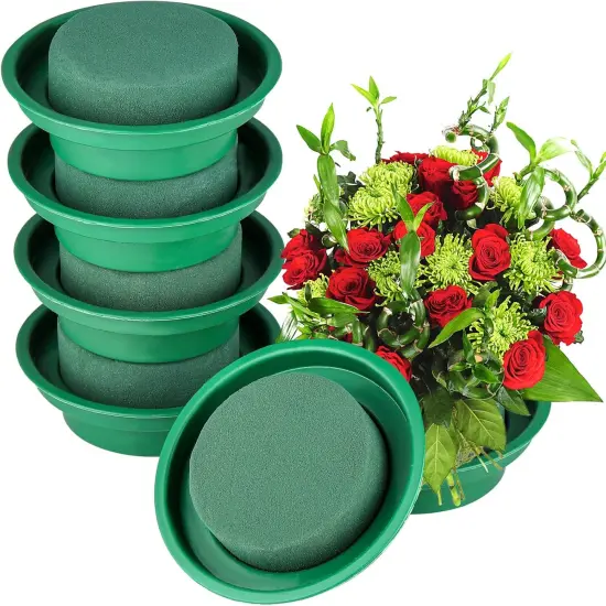 16 Packs Floral Foam Rounds in Bowls DIY Flower Arrangement Kit Green Round Wet Flower Foam Blocks for Fresh and Artificial Flower Arrangements, Birthday Wedding Party Decors {3}