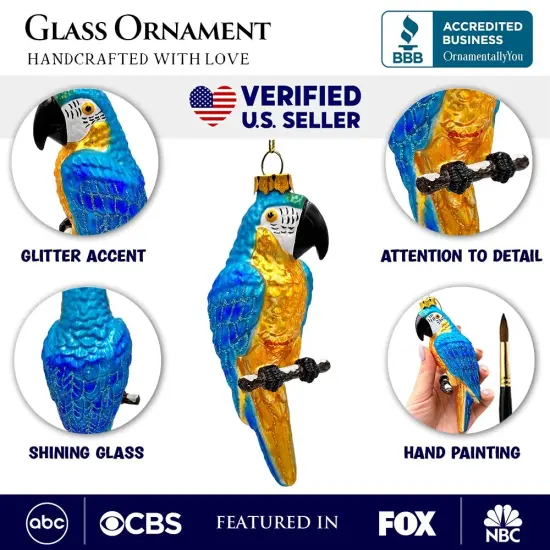 Colorful Parrot Glass Christmas Ornament, Unique Bird Holiday Tree Decor {3}