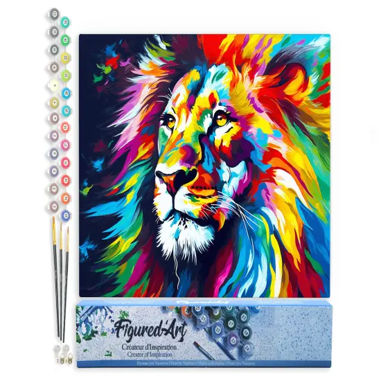 Figured'Art Paint by Numbers for Adults Colorful Abstract Lion 16"x20" - Craft Art Painting DIY Kit Rolled Canvas Without Frame {1}
