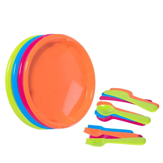 Reusable Cutlery Set of 4 Plastic Plates, Spoons, Forks and Knives for Baby and Toddlers {1}