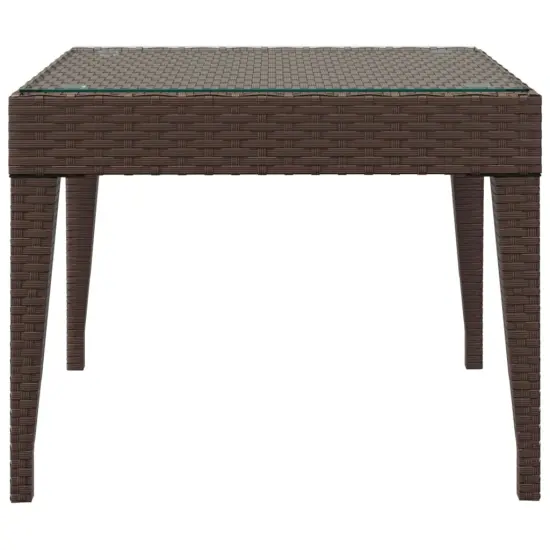 vidaXL Side Table Brown 19.7"x19.7"x15" Poly Rattan and Tempered Glass {3}