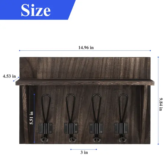 2PCS Wall-Mounted Coat Racks With Hooks Storage Display Shelf Entrance Brown {2}