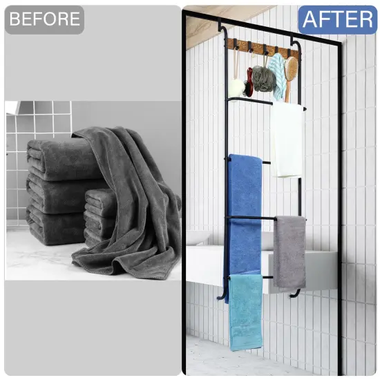 5 Tier Over The Door Towel Rack Bathroom Behind Door Towel Holder with Hooks {5}