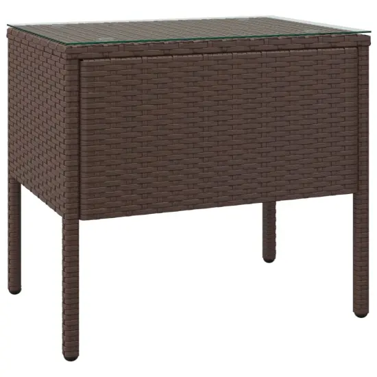 vidaXL Side Table Brown 20.9"x14.6"x18.9" Poly Rattan and Tempered Glass {2}