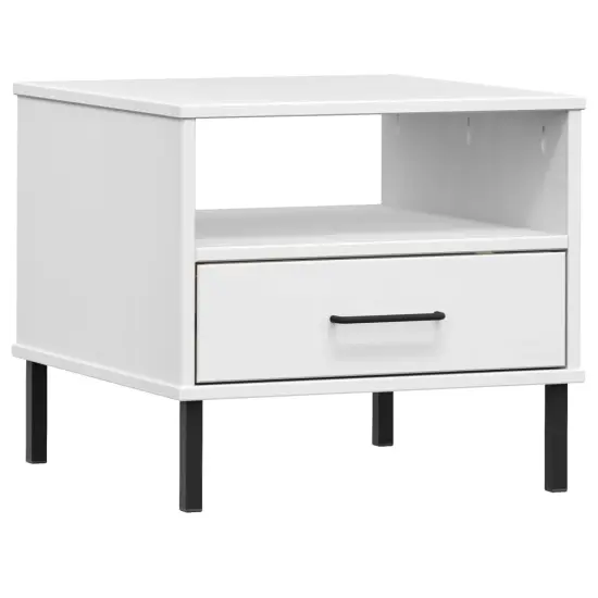 vidaXL Bedside Table with Metal Legs White Solid Wood Pine OSLO {2}