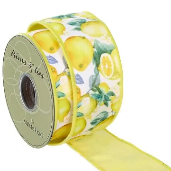Lemon Print Wired Ribbon – 2.5"x10 yd Designer Citrus Ribbon for Summer Crafts, Wreaths, and DIY Decor-RW8324-YE {2}