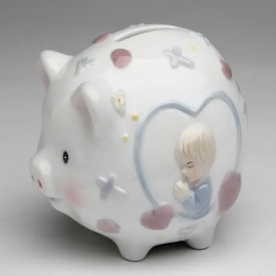 Ceramic Praying Boy Piggy Bank, Home D&eacute;cor, Religious D&eacute;cor, Religious Gift, Church D&eacute;cor, Baptism Gift, Nursery Room Decor {2}