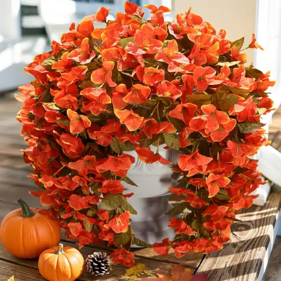 2 Pcs Artificial Fall Orange Bougainvillea Flowers {1}