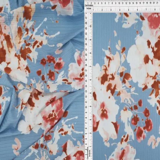 1 Yard 8X3 Yummy Rib Floral Print Stretch Knit Fabric 58/60 Inches Wide CHAMBRAY {1}