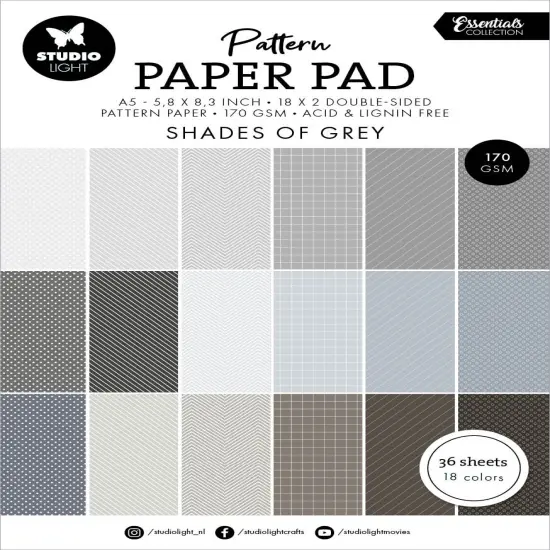 Studio Light Essentials Pattern Paper Pad 5.86"X8.26" 36/Pkg-Nr. 250, Shades Of Grey {1}